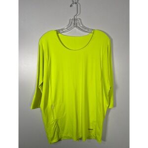 One Tooth Neon Yellow Lime Activewear Top 3/4 Sleeve Zip Pocket  XL